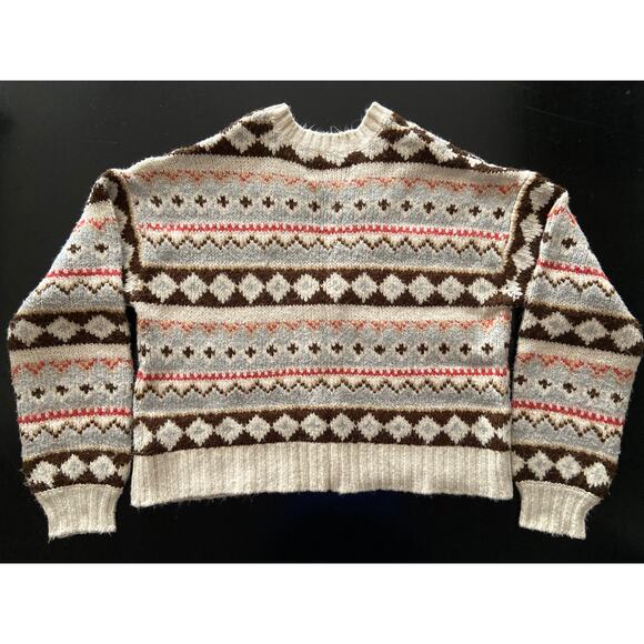 AMERICAN EAGLE Outfitters Cream/Brown Buttoned Crop Knit Sweater sz XS - Picture 7 of 11